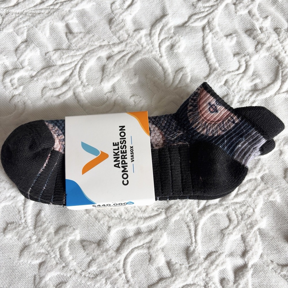 Viasox Ankle Compression Socks Celestial Moon M/L Women 10-13 Men 9-12 NWT